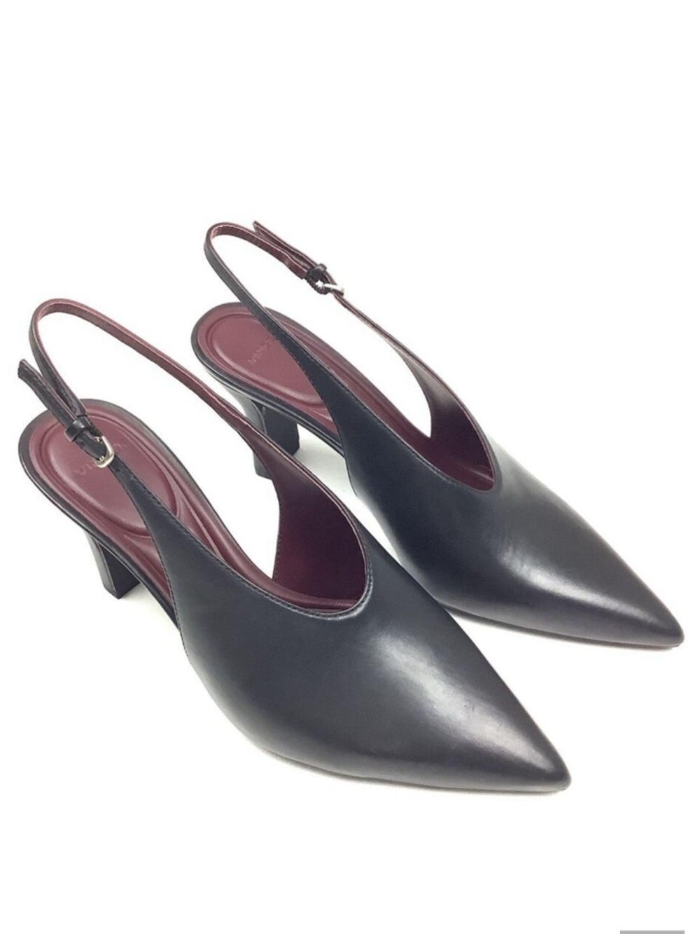 New Vince Devi Slingback Pointed Toe Black Leather Pumps